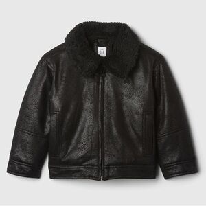 NWT! GAP Baby & Toddler Cozy Vegan Suede Black Jacket Sherpa Collar Size 4 ($98)